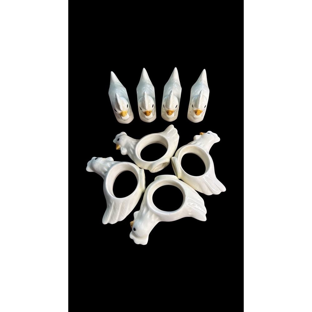 Vintage Ceramic Chicken Napkin Rings – Set of 8 –Farmhouse Country Kitchen Décor